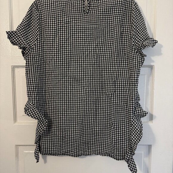 Need Supply - Farrow Gingham Black & White Checkered Ruffle asymmetrical top L - Picture 5 of 6